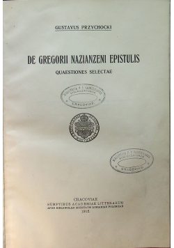 De Gregorii Nazianzeni Epistulis 1912 r.