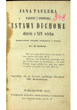 Jana Taulera zakonu ŚW. Dominika Ustawy Duchowe 1852 r.