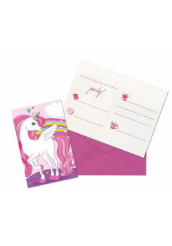Zaproszenia z kopertami Unicorn Rainbow 6szt