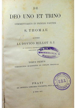De Deo Uno Et Trino Tomus Primus 1895 r