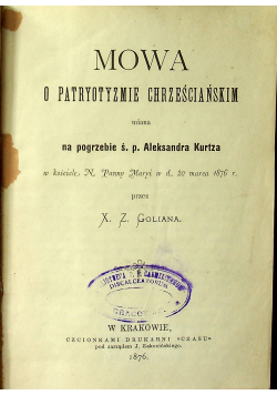 Mowa o patriotyzmie chrześcijańskim / Młodzieńcze wstać i inne około 1891 r.