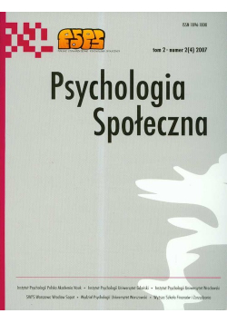 Psychologia społeczna Tom 2 numer 2 (4) / 2007
