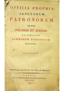 Officia Propria Sanctorum Patronorum Regni Poloniae et Sueciae 1824 r.