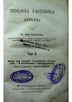Teologia Pasterska Katolicka tom II  1869 r