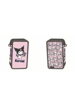 Piórnik potrójny z wyposażeniem Kuromi pink