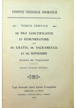 Synopsis Theologiae Dogmaticae ad Usum Seminariorum Tomus III 1930 r.