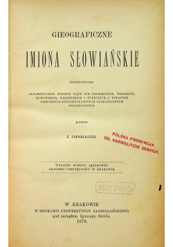 Gieograficzne imiona słowiańskie 1878 r.