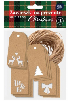 Zawieszki na prezent 12szt Kraft Christmas