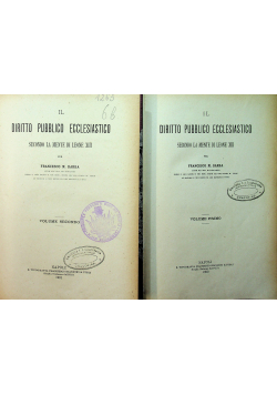 Il Diritto Pubblico Ecclesiastico Tom I i II ok 1901 r.