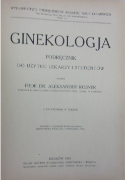 Ginekologja, Tom I, 1924 r.