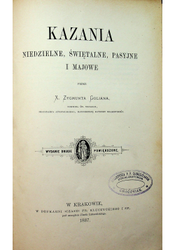 Kazania niedzielne świętalne pasyjne i majowe 1887 r.