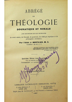 Abrege de Theologie dogmatique et morale 1927 r.