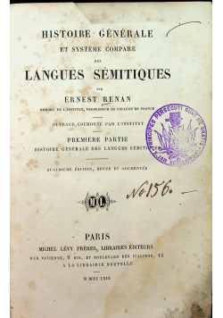 Historie generale et systeme Compare des Langues Semitiques 1863 r