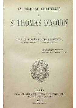La Doctrine Spirituelle De St Thomas D aquin 1885 r.