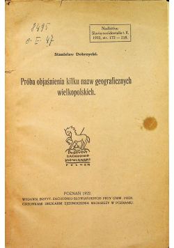 Próba objaśnienia kilku nazw geograficznych wielkopolskich 1922 r.