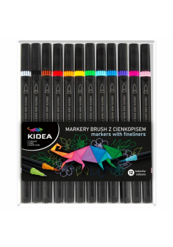 Markery Brush z cienkopisem 12 kolorów Kidea