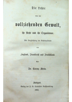 Die Lehre von der vollziehenden Gewalt 1865 r