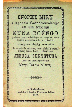 Snopek Mirry z ogrodu Getsemańskiego albo żałosne gorzkiej męki Syna Bożego Rozpamiętywanie, 1905 r.