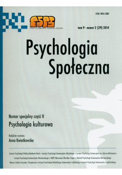 Psychologia społeczna Tom 9 Numer 2 (29) 2014
