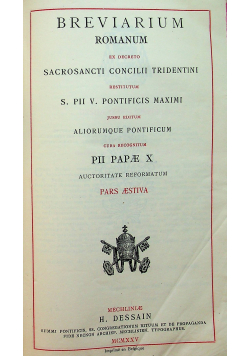 Breviarium Romanum Pars Aestiva 1925 r.