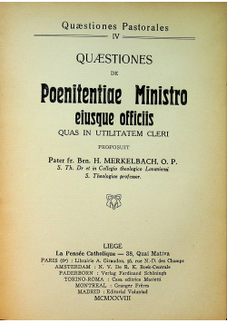 Quaestiones de Poenitentiae Ministro eiusque officiis 1928r