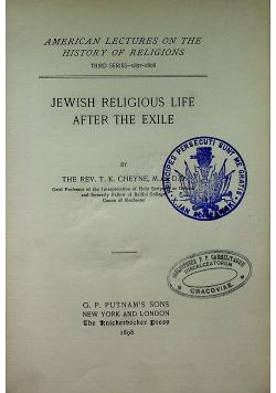 Jewish Religious Life After the Exile 1898 r