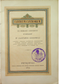 Canticum Canticorum 1879 r.