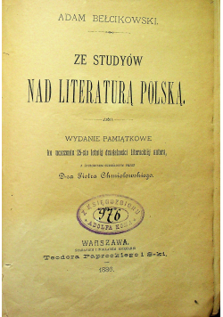 Ze studyów nad literaturą Polską 1886  r.