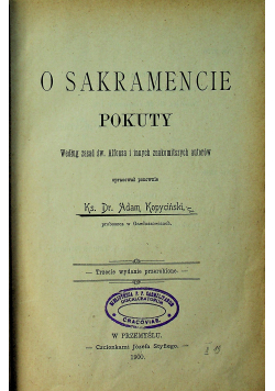 O Sakramencie pokuty 1900 r.