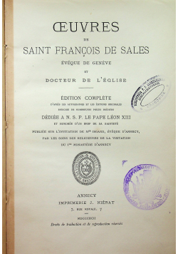 Oeuvres de Saint Francois De Sales Tome Deuxieme 1892 r