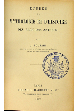 Etudes de Mythologie et Dhistoire des Religions Antiques 1909 r.