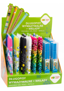 Display Długopis wymazywalny mix 2 0.5mm niebieski Happy Color 36 szt. + wkłady 12 etui