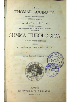 Summa Theologica Tertiae Partis Supplementum 1887 r.