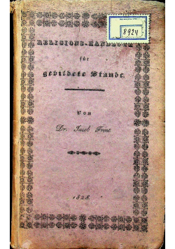 Handbuch der Religions Wissensghaft  fur die Kandidaten der Philosophie 1828 r.