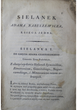 Sielanek Adama Naruszewicza Księga jedna 1805 r.