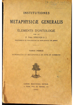 Institutiones Metaphysicae Generalis 1925 r.