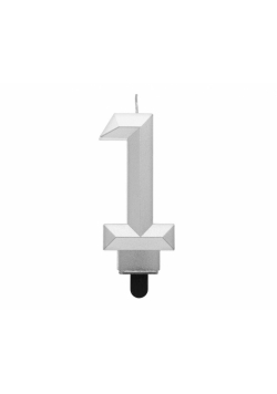 Świeczka cyferka 1 - Diament metalik srebrny 7,6cm