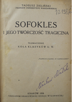 Sofokles i jego twórczość tragiczna 1928 r.