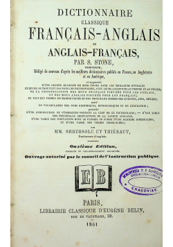 Dictionnaire Classique Francais - Anglais et Anglais - Francais 1861 r.