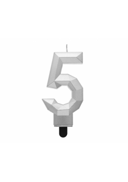 Świeczka cyferka 5 - Diament metalik srebrny 7,6cm