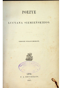 Poezye Lucyna Siemieńskiego 1863r