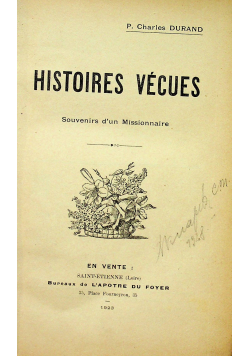 Histoires Vecues 1923 r.