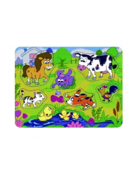 Puzzle drewniane pinezki Na łące 8 el.