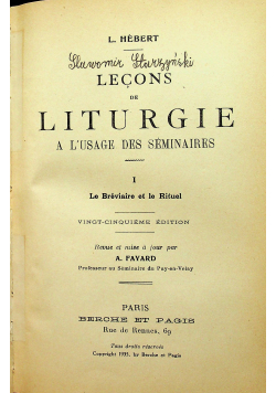 Lecons de Liturgie Le Breviaire et le rituel  1935r
