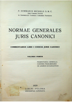Normae Generales Juris Canonici Volumen primum 1929r.