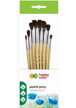 Pędzle szkolne pony mieszane 8szt HAPPY COLOR