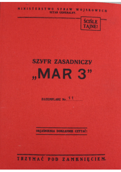 Szyfr zasadniczy MAR 3 Nr 11 Reprint z 1924 r.