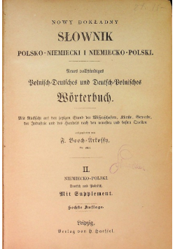 Nowy dokładny Słownik polsko niemiecki i niemiecko polski II około 1872 r.