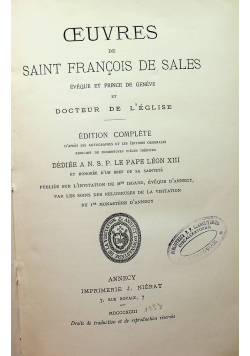 Oeuvres de Saint Francois De Sales Tome Troisieme 1893 r