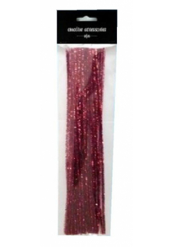 Druty chenille 30cm czerwony metallic 25szt